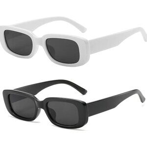 Trendy Rectangle Black+white Sunglasses Women Men Retro Square Fashion Shades